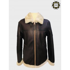 MEN SHEEPSKIN BOMBER FLY JACKET BLACK